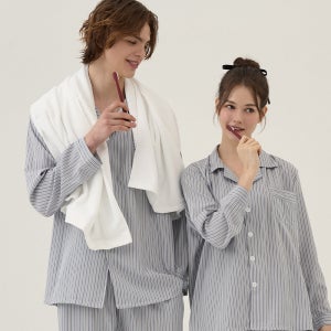 [도씨] 실크핏 슬리피 긴팔 파자마 세트 커플잠옷 홈웨어