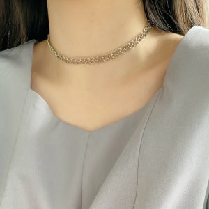 14k 리얼화이트 샴페인골드 8mm 엔틱 초커 체인 목걸이