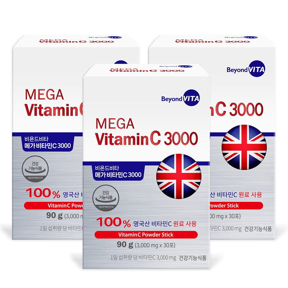 비욘드비타 영국산 비타민C 3000MG DSM 고함량 분말 가루 비타민씨 30포, 3개