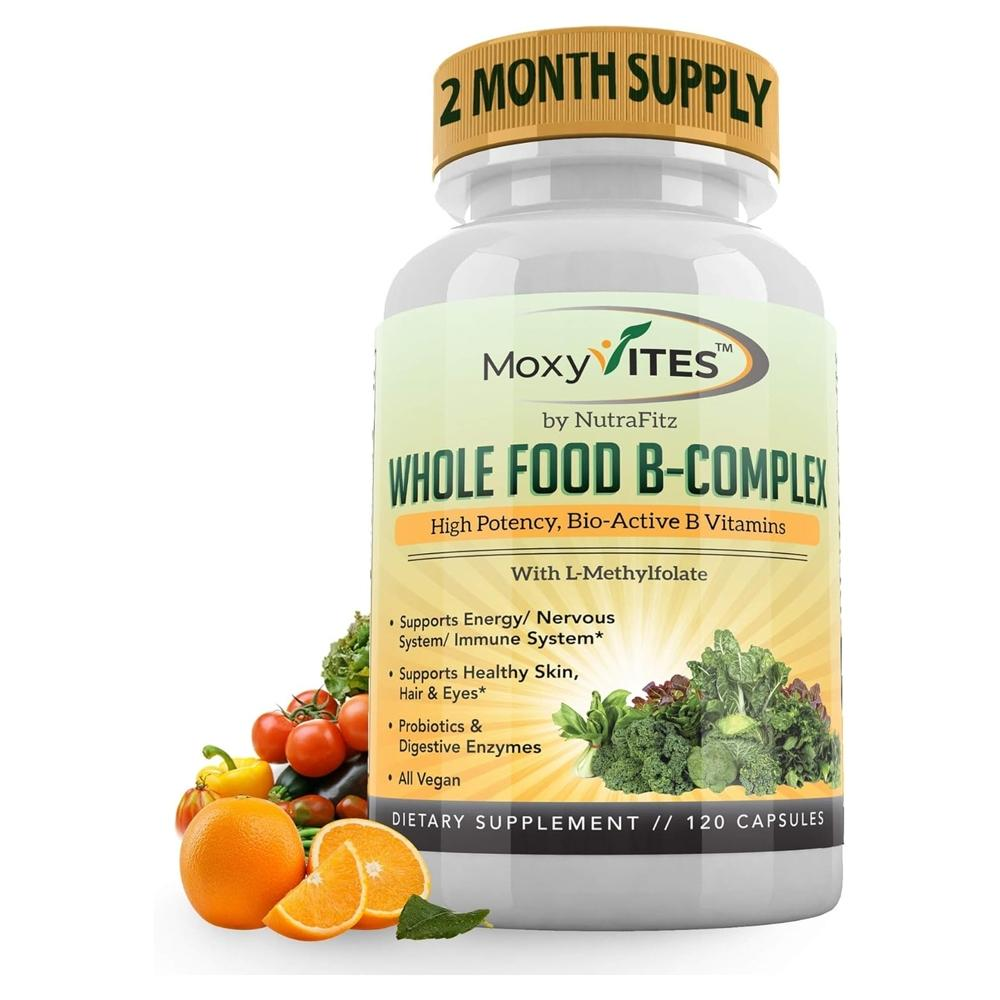 MoxyVites <b>홀푸드 B</b>콤플렉스 <b>비타민</b>B 120베지캡슐 프로바이오틱스