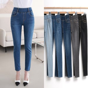 국산 스판 밴딩 하이웨스트 스키니진 연청 진청 그레이 블랙 일자 청바지