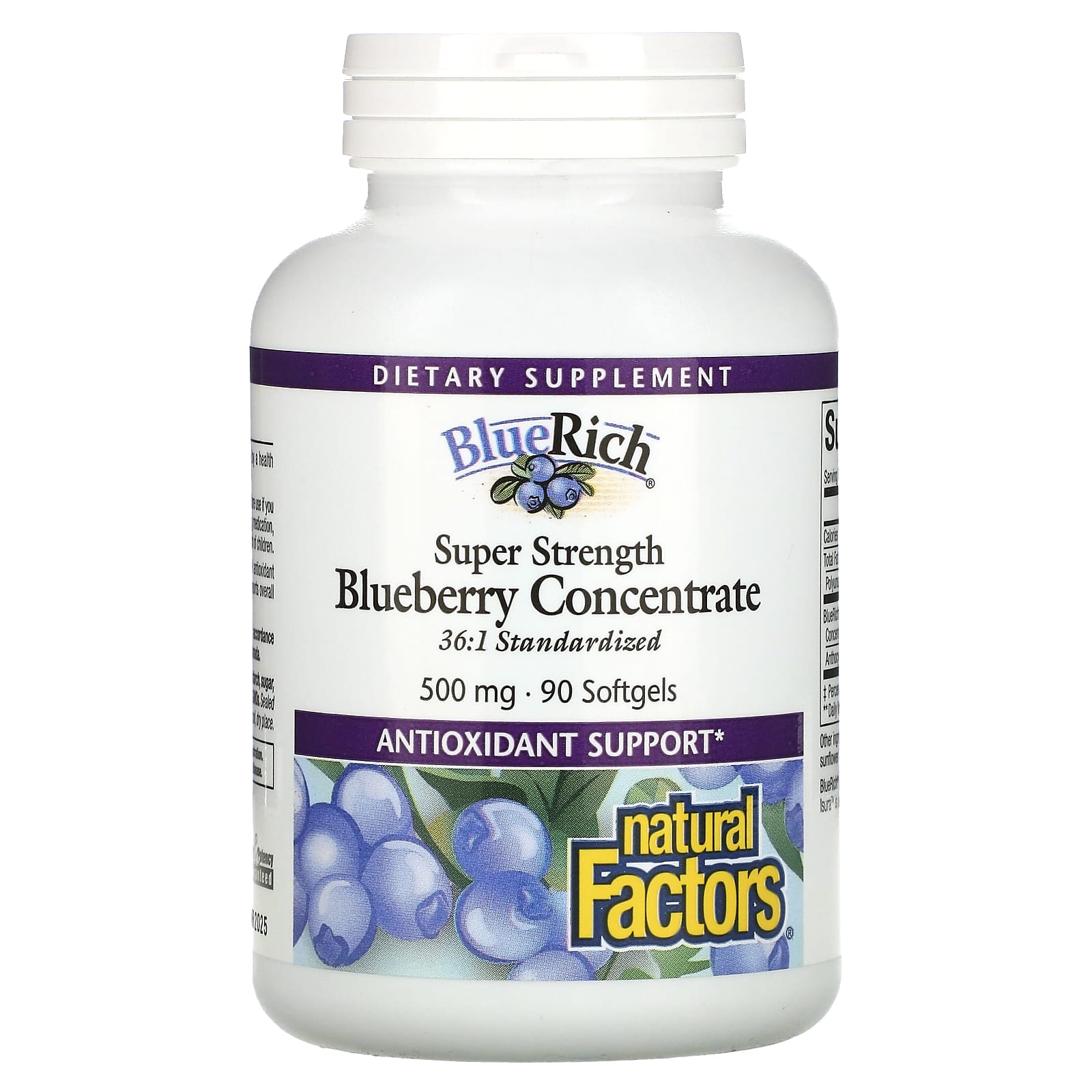 네츄럴 팩터스 BlueRich 슈퍼 스트렝스 블루베리 농축액 500mg 90 소프트젤