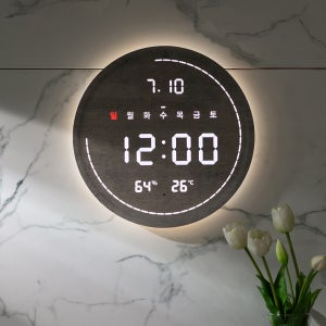 플라이토 3세대 백라이트 터닝 원형 온습도 와이파이 LED 벽시계 디지털 전자 벽걸이시계