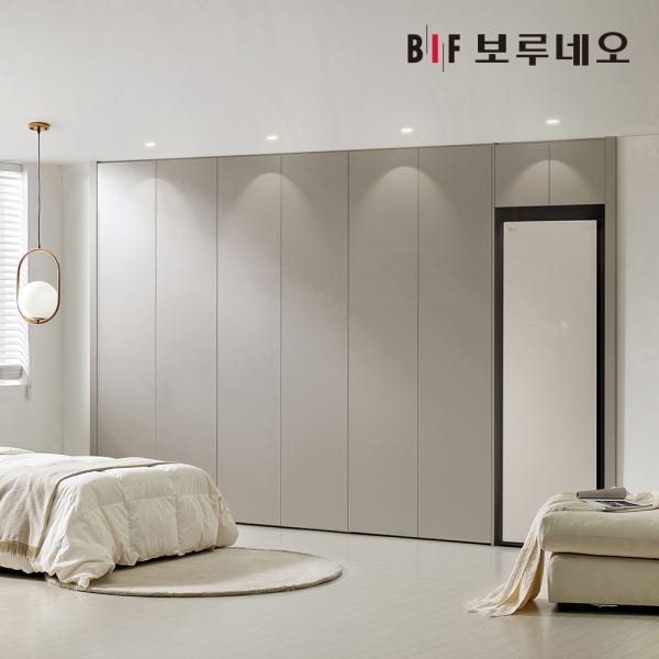 보루네오 E0 스타일러 무몰딩 붙박이장 360cm 12자 푸쉬도어
