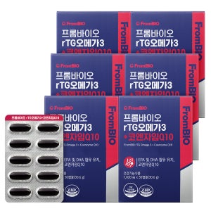 프롬바이오 rTG오메가3+코엔자임Q10 30캡슐x6박스/6개월 초임계알티지 혈행 혈압 감소 항산화건강