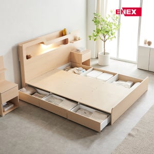 에넥스 호텔형 LED 조명 수납 침대 프레임 SS