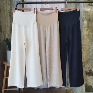 가을 임부복 바지 도톰 골지 와이드 만삭 복대형 임산부팬츠 데일리룩 3color