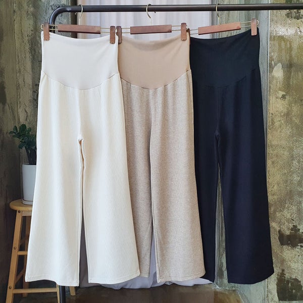 가을 임부복 바지 도톰 골지 와이드 만삭 복대형 임산부팬츠 데일리룩 3color
