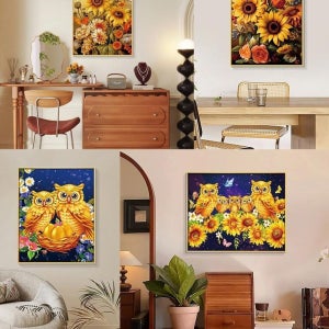 씨엘 보석십자수 DIY 집들이선물 비즈십자수 격이다른 원터치 프리미엄 부엉이 해바라기