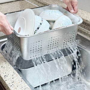 올지 물빠짐 설거지통 2단세트 스텐 11L 대형 통 불림 사각 싱크대 주방 스테인레스