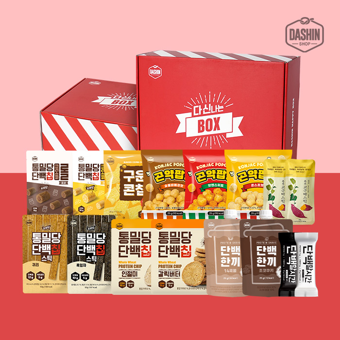 [간식패키지] 다신나는 간식박스 16종 선물세트 / 다이어터간식 단백질칩 프로틴쉐티크 프로틴바 고구마말랭이 곤약팝콘