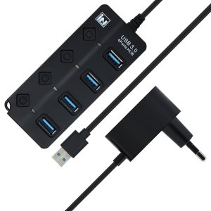 [IN NETWORK] USB3.0 4포트 유전원 허브 PC 노트북 맥북 포트확장 IN-PW3U4BK