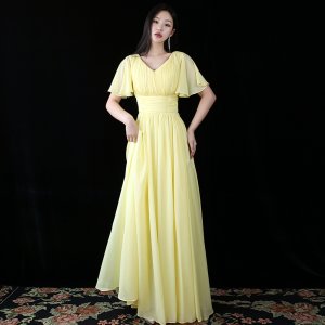 연노랑 여신 드레스 (S-6XL) 연주회 2부 피로연 이브닝파티 콩쿨 합창단