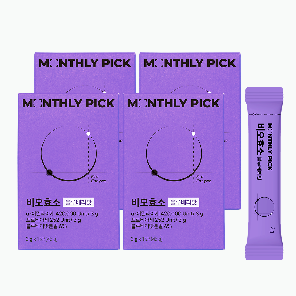 <b>먼슬리픽</b> 비오<b>효소</b> 블루베리맛 4박스 곡물 발효 소화 <b>효소</b> 3g x 15포