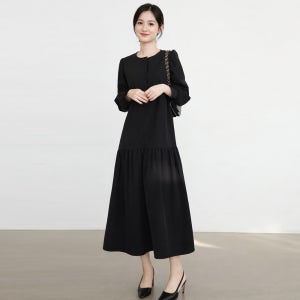 프롬코 롱 프릴 바스락 원피스 긴팔 맥시 블랙 하객룩 FRC241