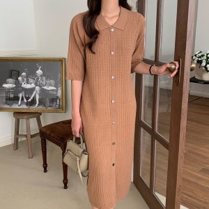 가을 원피스 하객룩 7부소매 꽈배기 카라 롱 니트 원피스 빅사이즈