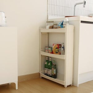 국산 이동식 수납 선반 욕실 틈새 플라스틱 트롤리 세탁실 세제정리함 3단