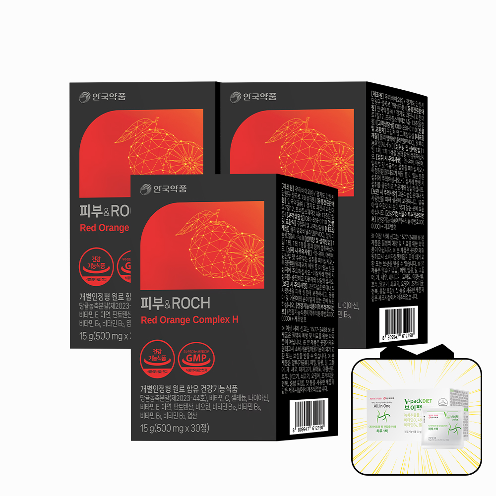 <b>안국약품</b> 피부엔ROCH 레드오렌지추출물 헤스페리딘 30정, 3개