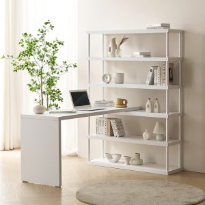 브롬 학생 책꽂이 책장 h형 책상 세트 5단