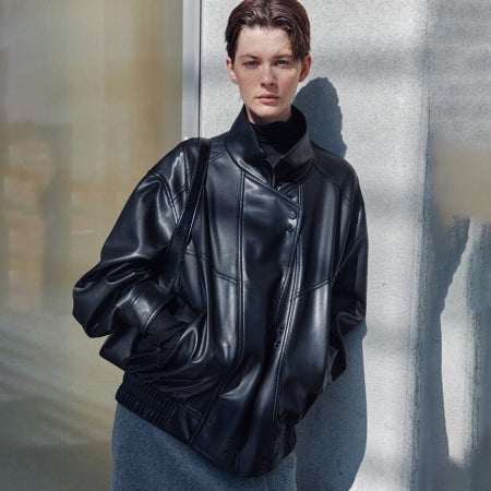 [루에브르] Asymmetric Placket Faux Leather Jacket SL4AJ820-10