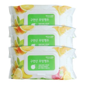 구연산 물티슈 식탁 주방 전자렌지 기름때 제거 세정 물티슈 3개