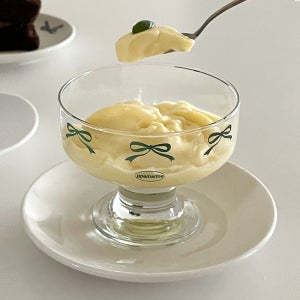 (리본 데코)그린 리본 요거트볼 시리얼 디저트 유리볼 아이스크림 잔 홈카페 생일 선물