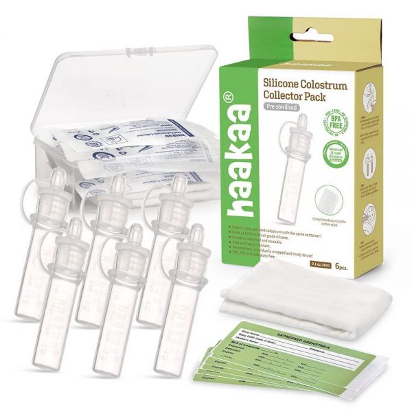 Haakaa 실리콘 초유 컬렉터 세트, 투명 PP 보관 케이스 4ml, 6팩, 사전 살균