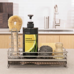 [본사직영] 오리지니크 스텐 압연 논슬립 싱크캐디 수세미 컵 건조대 주방 거치대 (턱주방용)
