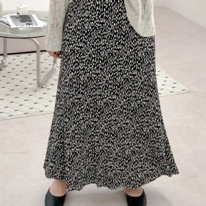 호피 레오파드 플리츠 롱 스커트 밴딩 치마 66 77 사이즈