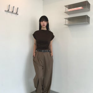 시몬 어필 가을 갈색 투턱 와이드핏 슬랙스 가을긴바지 면바지