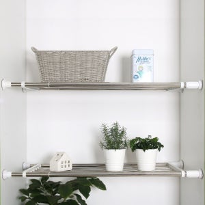 국산 스테인리스 폭 길이 조절 압축선반 세탁실 옷장 정리 걸이 봉