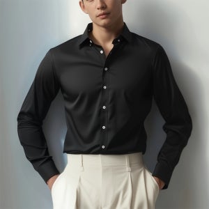 제임스핏 남자 긴팔 드레스셔츠 슬림핏 구김없는 스판 정장 와이셔츠 블랙