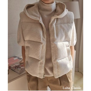 구스패딩조끼 후드 니트베스트 오트밀베이지 회색 겨울