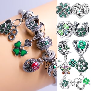 판도라호환 네잎클로버 실버 클립 댕글 베리스톤 참 ( 판도라팔찌 판도라목걸이 호환 생일 선물 행운 초록 그린)