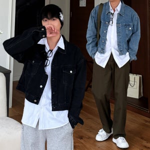 [2컬러]채드 남자 데일리 숏 크롭 데님 빈티지 청 블랙 자켓