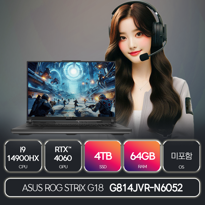 알오지 ASUS ROG STRIX G18 G814JVR-N6052 (RAM 64GB / SSD 4TB 교체)