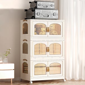 리빙원 이동식 양문형 폴딩박스 오픈형 옷 수납 리빙박스 방 정리함 대형3단