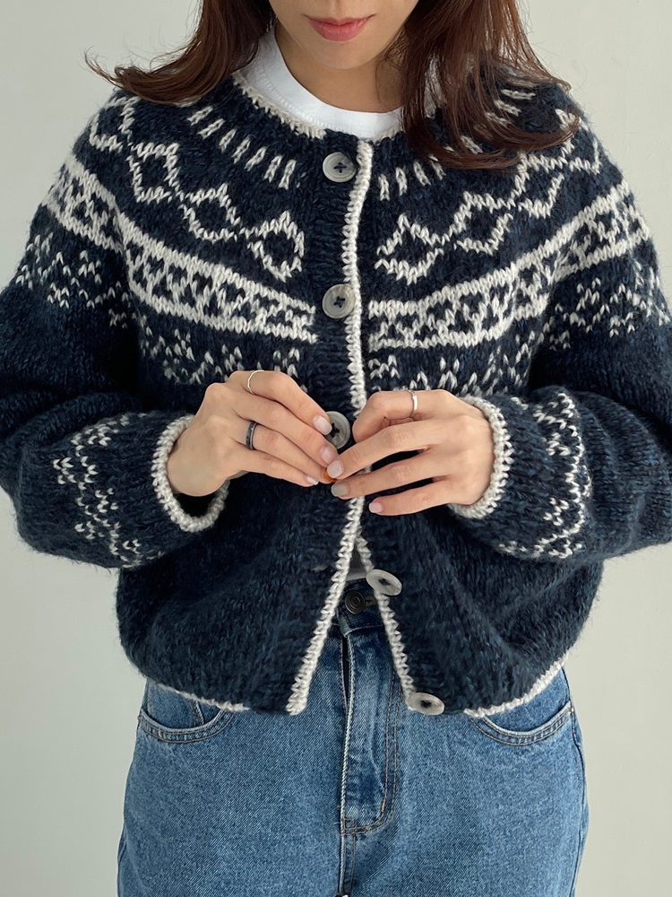 멜로우 노르딕 가디건 DIY 멜로우얀 눈꽃 패턴 대바늘 탑다운 패키지