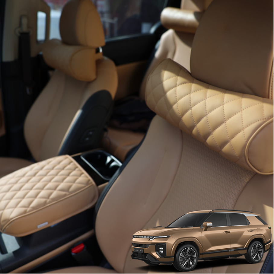 오토모듬 포원 2025 2세대 액티언 튜닝 보테츠 순정색상 프리미엄 가죽 퀼팅 헤드레스트 목쿠션 목베개 용품