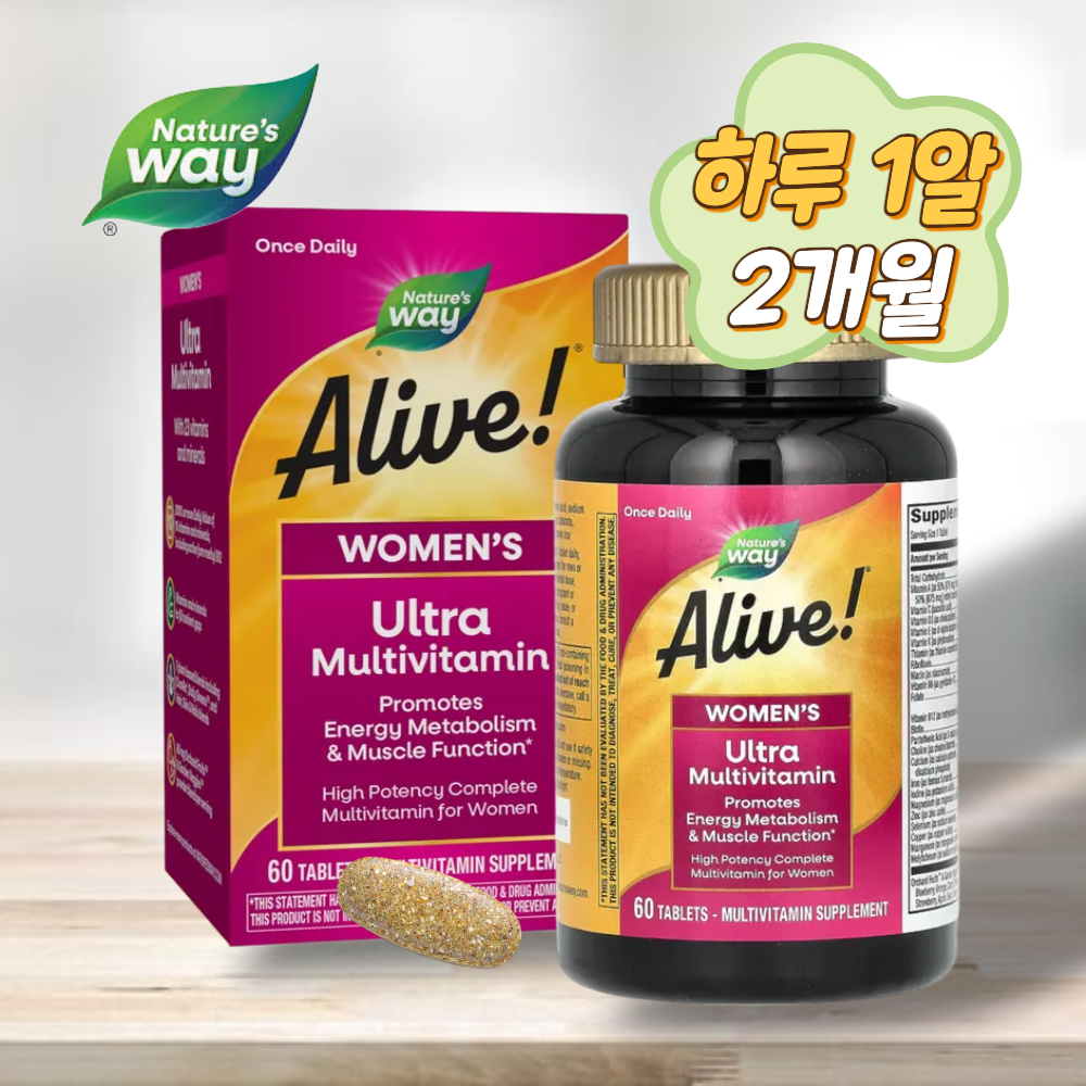 <b>네이처스웨이</b> 얼라이브 여성 종합비타민 울트라 <b>멀티</b>비타민<b>미네랄</b> 미국비타민 60개입, 1개