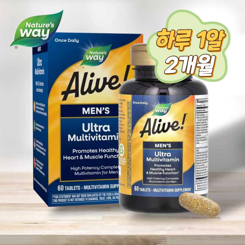 <b>네이처스웨이</b> 얼라이브 <b>남자</b> 종합비타민 울트라 <b>남성</b> 멀티비타민미네랄 60개입, 1개
