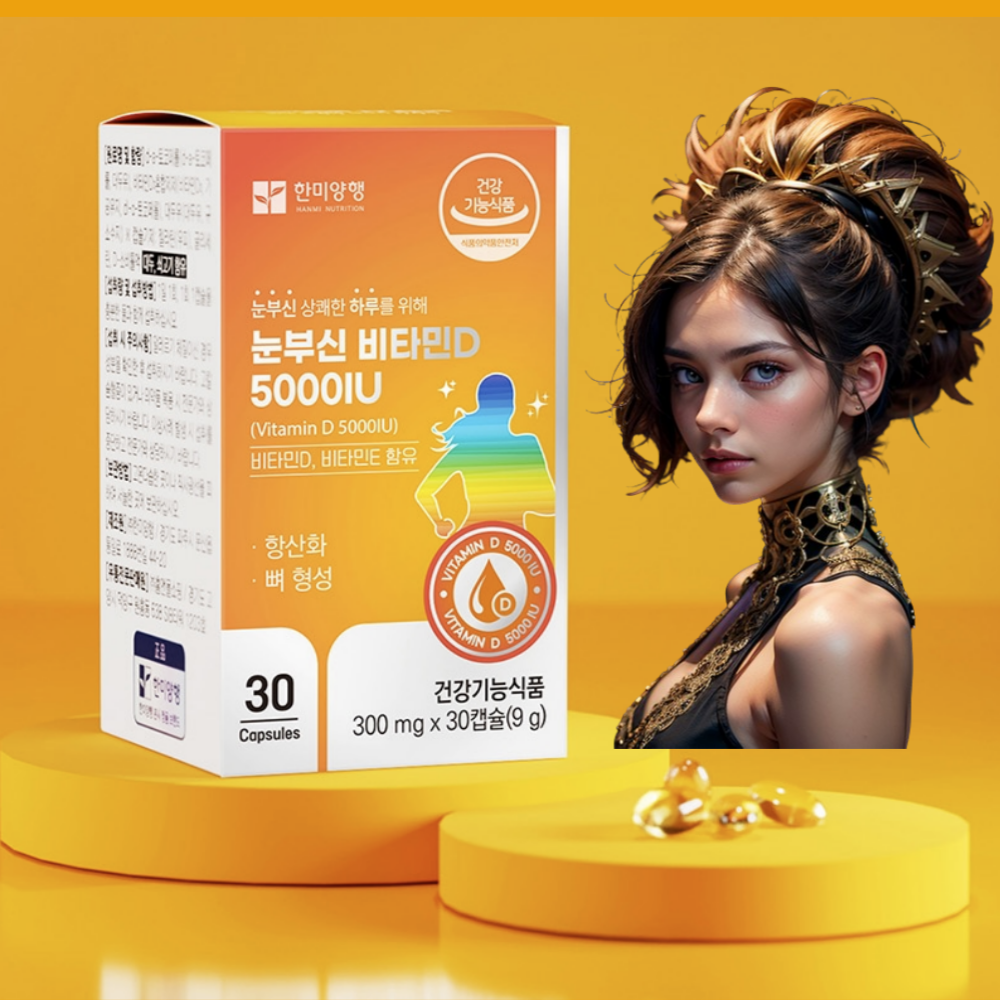 <b>눈부신 비타민</b>D 5000IU 300mg 30캡슐 골다공증 <b>비타민</b>D결핍 상쾌한 하루