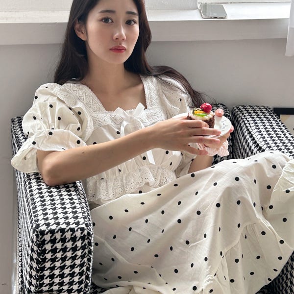 여름 캡내장 원피스잠옷 공주 임부 나시 뜨왈 수유 빅사이즈 레이스 파자마