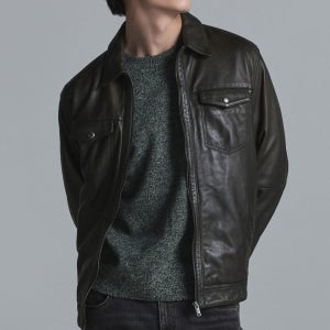 코오롱 브렌우드 가죽 트러커 점퍼 양가죽 자켓 카키