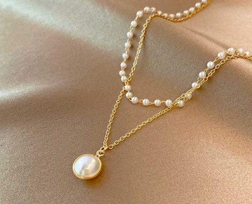 빈티지헐리우드 레이어드 진주 원석 목걸이