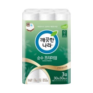 깨끗한나라 순수프리미엄 3겹 화장지 30m 30롤 1팩
