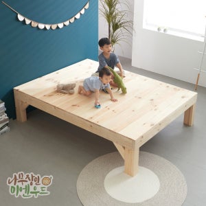 미엔우드 평상형 통 원목 침대 프레임 돌침대 무헤드 평상 미니 싱글 주문제작 가능