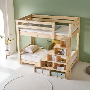 미엔우드 이층 원목 침대 인테리어 원룸 책상 책장 수납 성인 어린이 2층침대 싱글