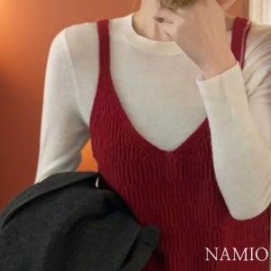 니트뷔스티에 뷔에스트 레이어드 크롭 브이넥 봄 조끼