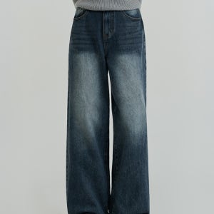 (노컷진33탄) 탄탄 워싱 와이드 데님 팬츠